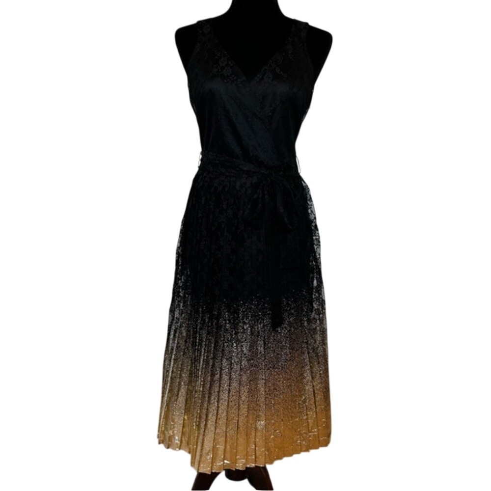 NWT‎ Worthington Black and Gold Lace Dress Size 4